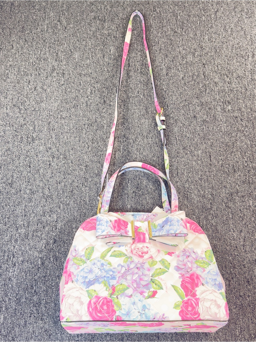 Betsey Johnson Pink Floral Dome Satchel Bag with Bow Accent - Picture 8 of 13